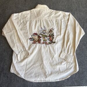 Vintage Acme Clothing Co Looney Tunes Safari Embroidered Button Up Shirt Mens L